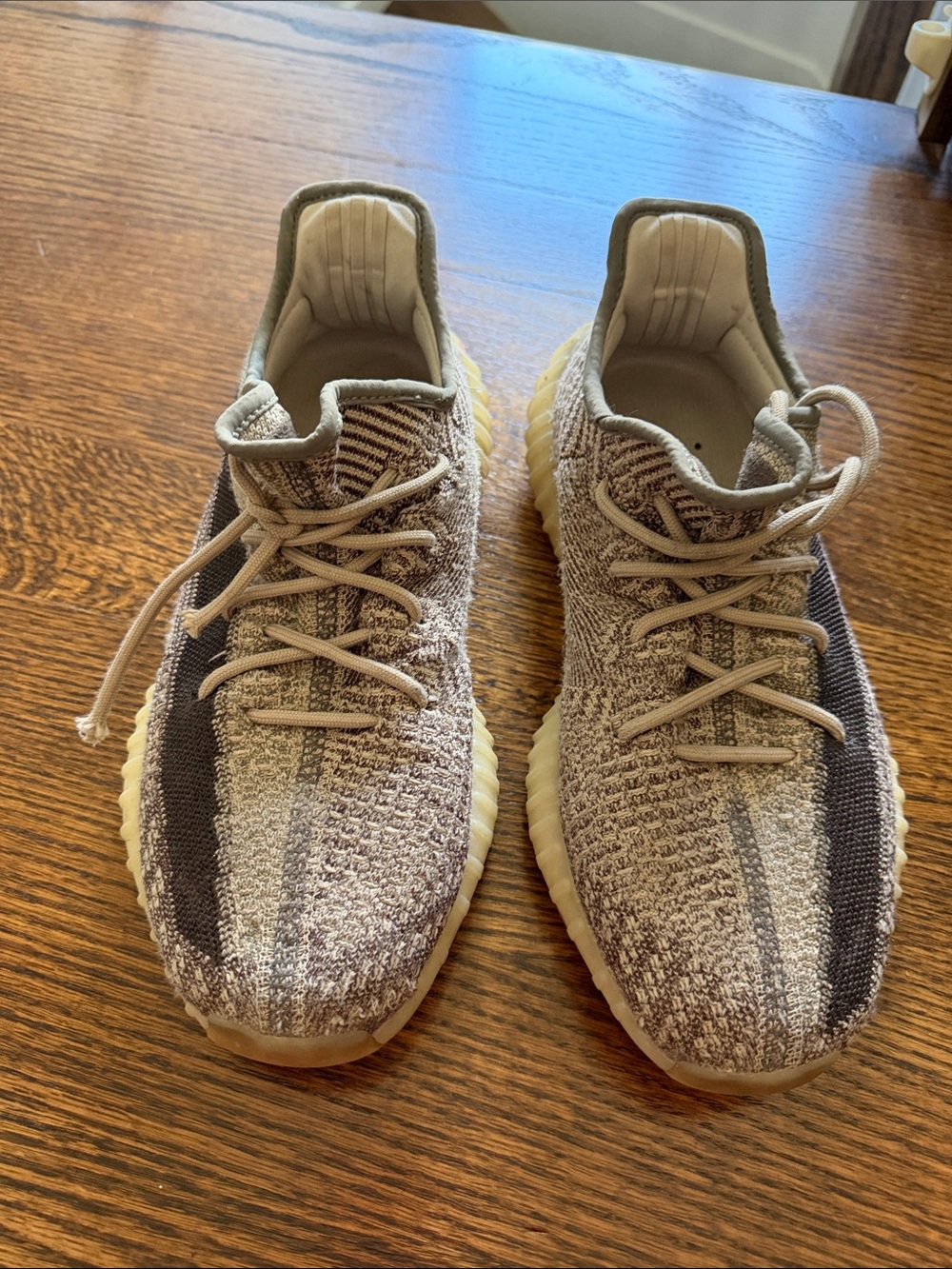 Yeezy Boost Neutral Knit Slip-On Sneakers in Beige and Gray